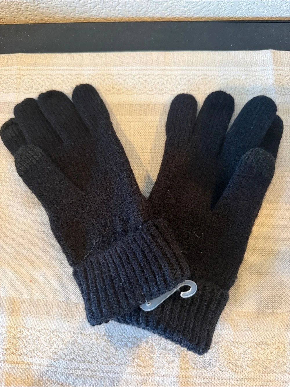 INC Black Knit Pearl Crystal Gloves